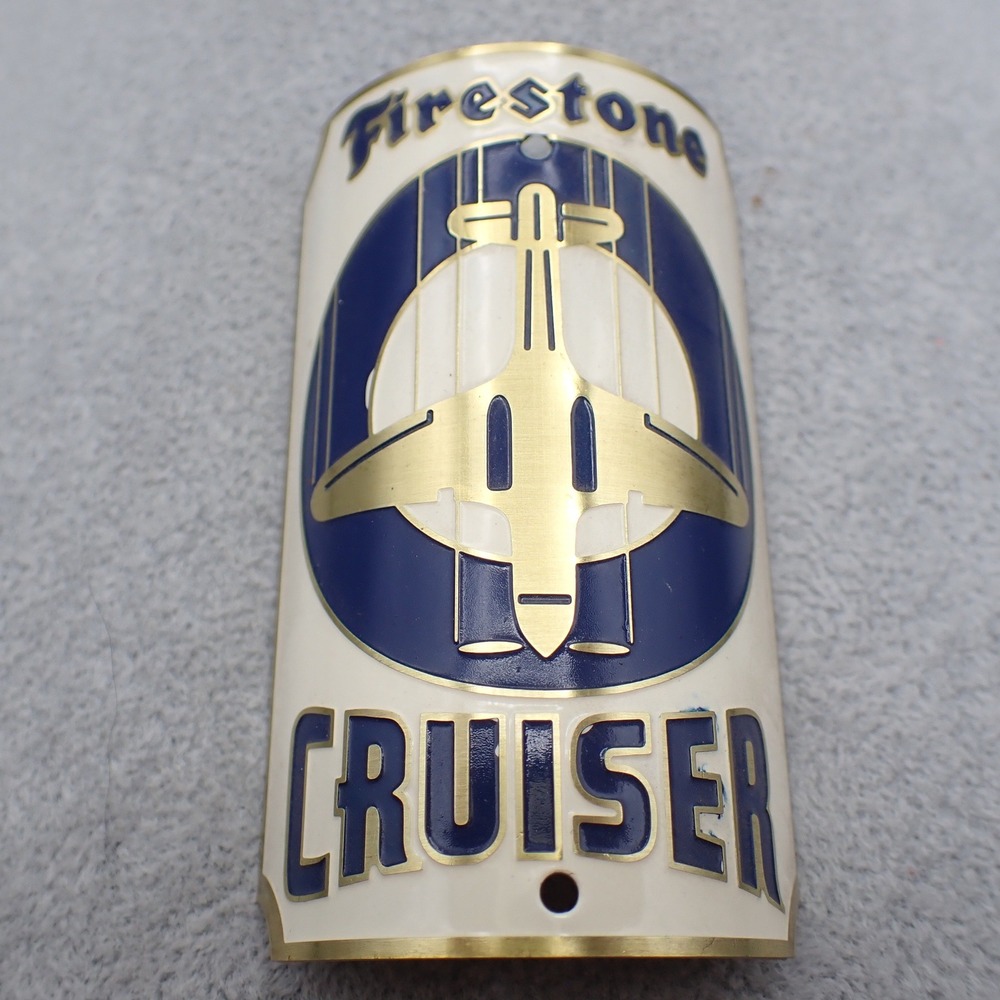 Firestone Cruiser Bicycle Head Badge Vintage Style Metal Airplane Logo Blue Gold